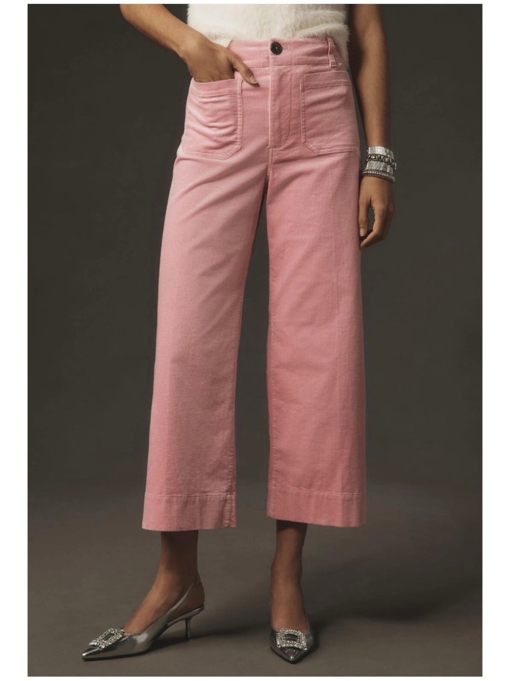 Anthropologie Maeve Women’s 26 Pink Corduroy Collette Pants High Rise Wide Leg
